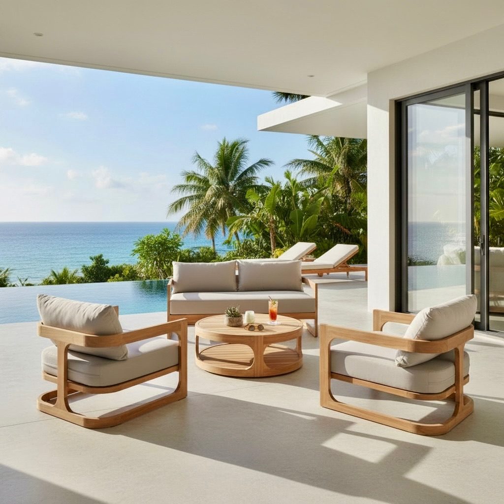 Salon d'extérieur en teck 1 – Décors & Bois Guadeloupe