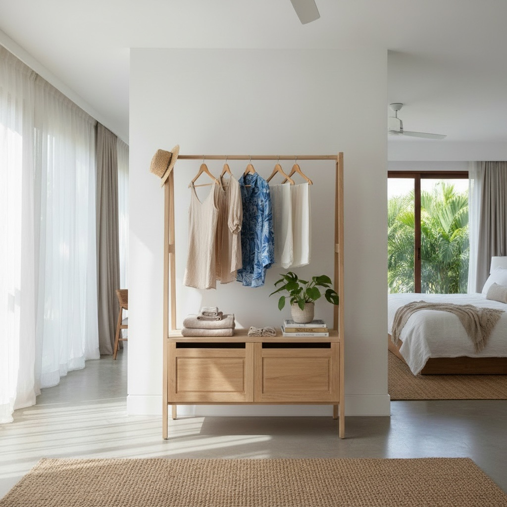 Portant à vêtements en teck 2 – Décors & Bois Guadeloupe