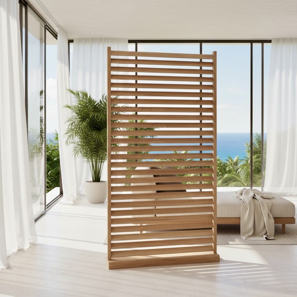 Paravent trois pans en teck et cannage tressé – Décors & Bois Guadeloupe