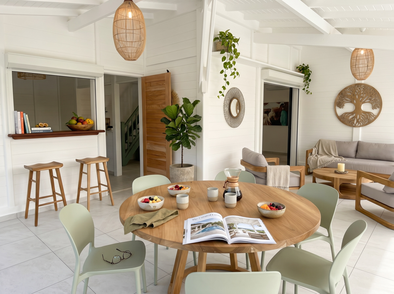 Intérieur lumineux avec mobilier en teck d'exception — Décors & Bois
