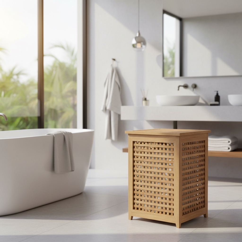 Panier à linge en teck 1 – Décors & Bois Guadeloupe