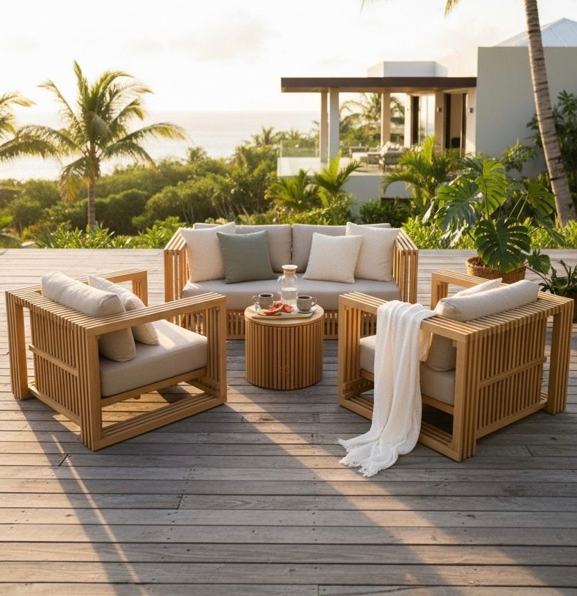 Salon d'extérieur en teck 2 – Décors & Bois Guadeloupe