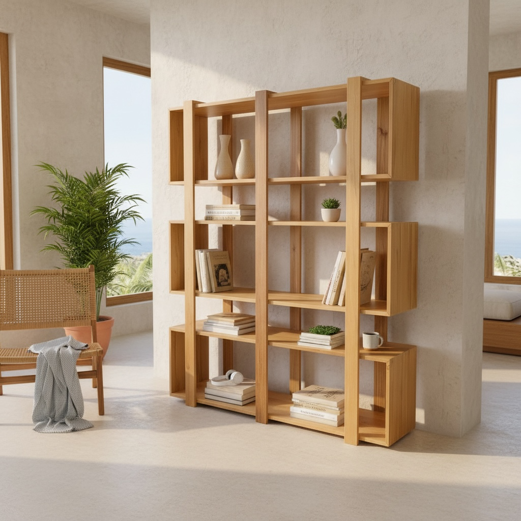 Bibliothèque modulaire en teck multi-colonnes – Décors & Bois Guadeloupe