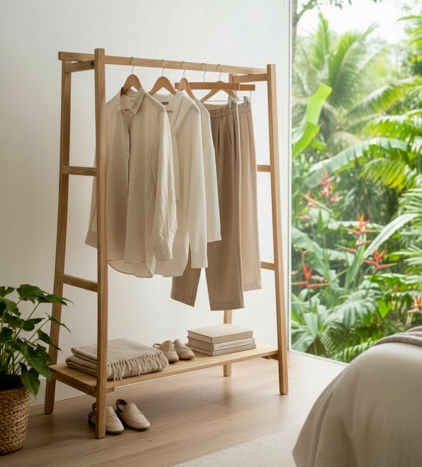 Portant à vêtements en teck 1 – Décors & Bois Guadeloupe