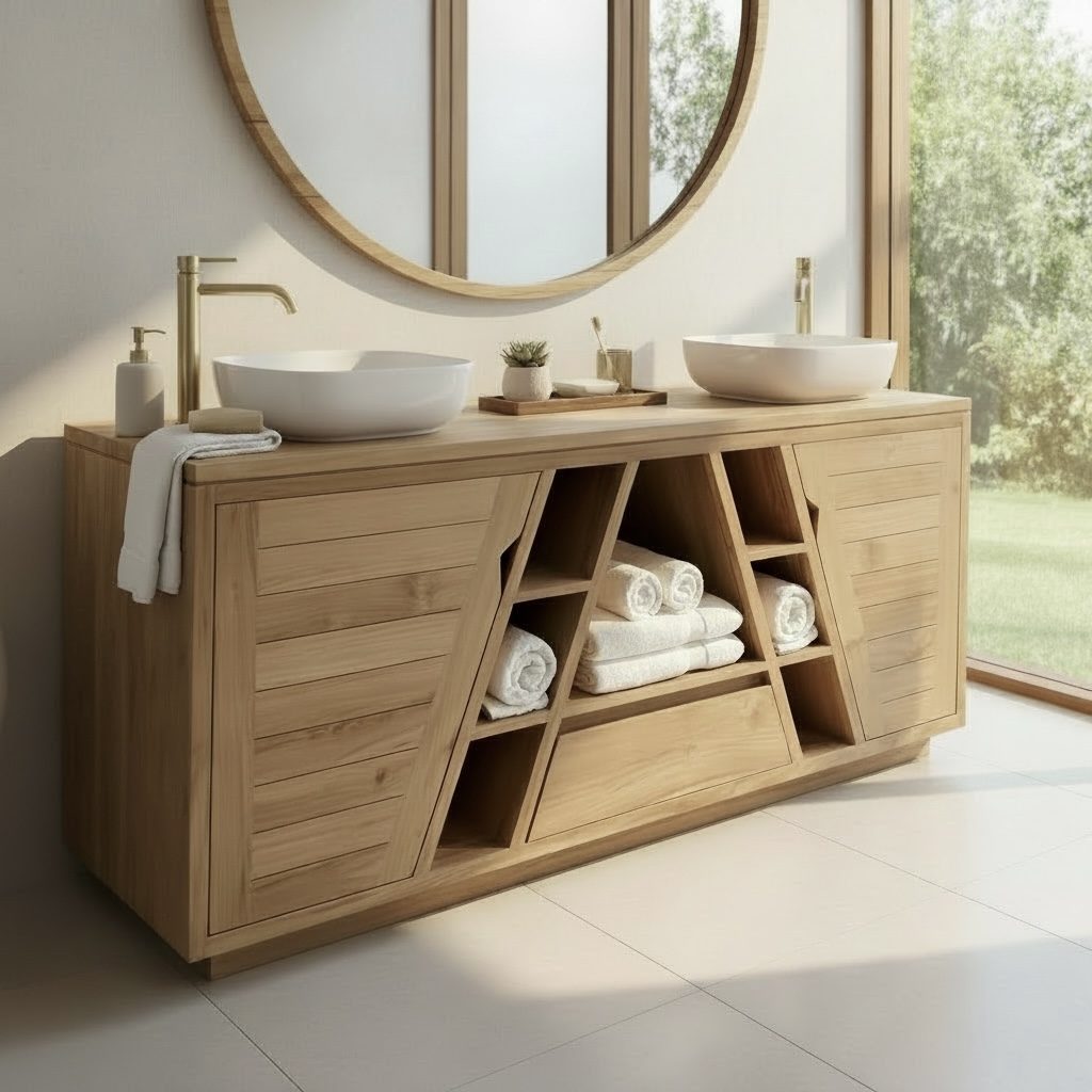 Meuble de salle de bain en teck 33 – Décors & Bois Guadeloupe